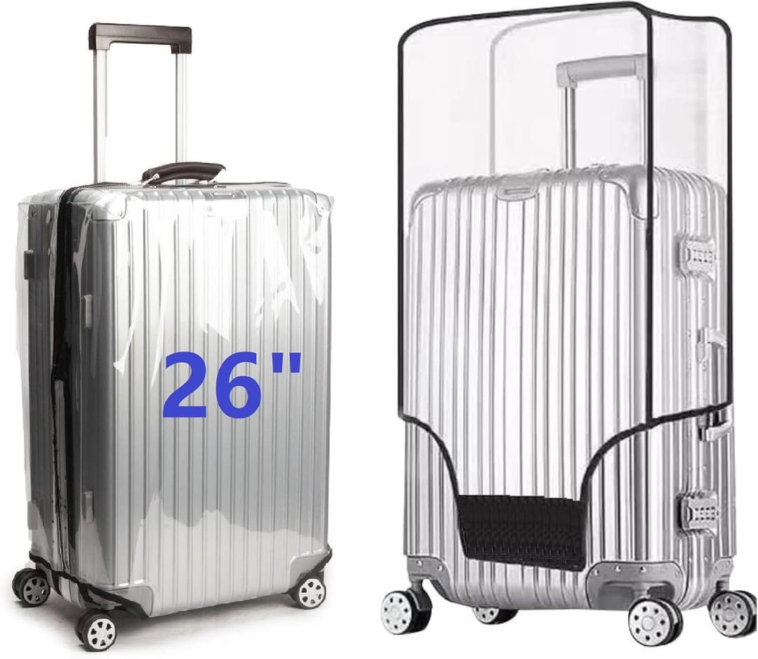 Clear PVC Suitcase Cover Protectors Transparent Luggage Cover Waterproof Wheeled Suitcase Dust Covers Dustproof Travel Luggage Sleeve Protector (26")