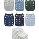 ALVABABY Baby Cloth Diaper 6 Pack with 12 Inserts One Size Cloth Diaper Covers Adjustable Washable Reusable for Baby Girls and Boys 6BM111