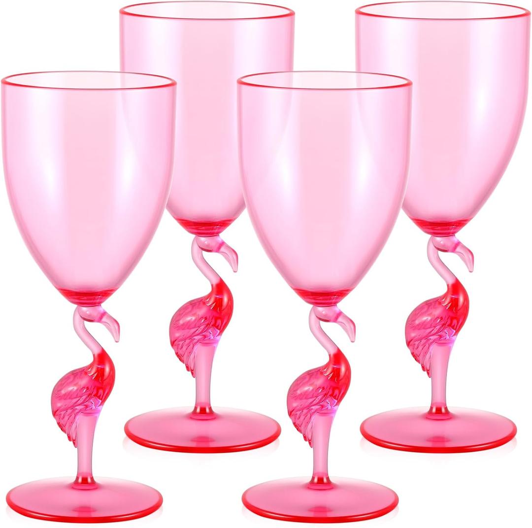 4 Pcs Flamingo Stem Champagne Glasses 14oz Plastic Pink Glasses Reusable Funny Drinkware for Champagne Beverage Flamingo Fiesta Party Favor Supplies