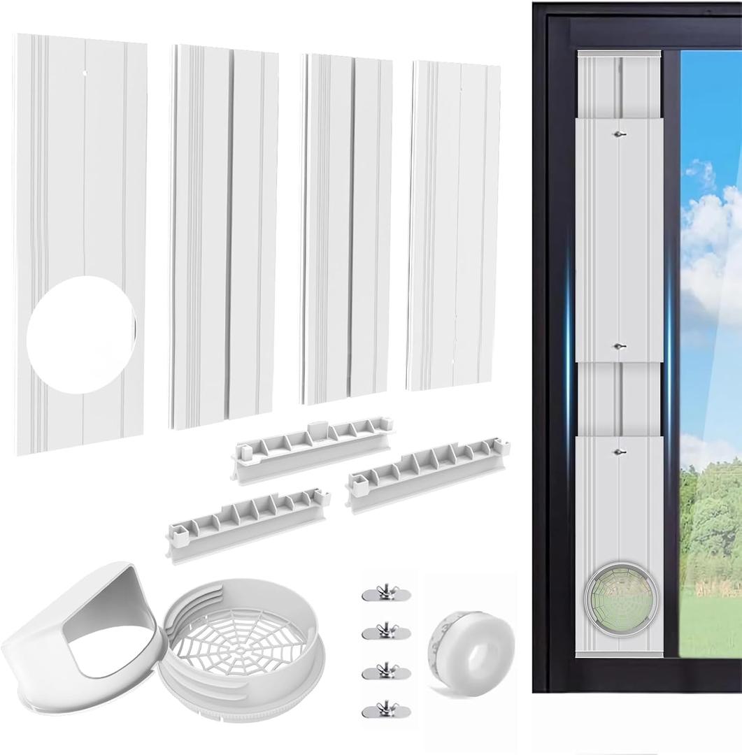 Portable AC Window Vent Kit with Plate Slot, Adjustable PVC Window Seal Panel for Sliding Windows, Portable Air Conditioner Window Kit Suitable for 5.1" / 5.9" AC Exhaust Hose(Not include hose)