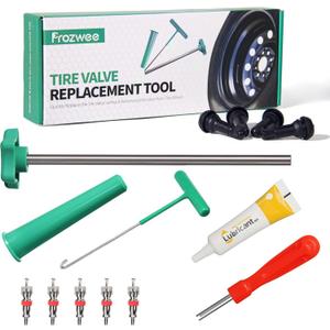 Tire Valve Stem Core Quickly Replacement Tool Kit,with 5PCS Valves Cores & 1PCS Grease,Perfect Tool for Replacing Leaky Valves in Cars,Trucks,Motorcycles, etc.with 4PCS TR413 Valve Stems