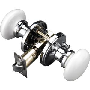 NCL White Door Knobs, Bright Chrome Keyless Door Handles, Porcelain Door Levers, Interior Bath Door Knob