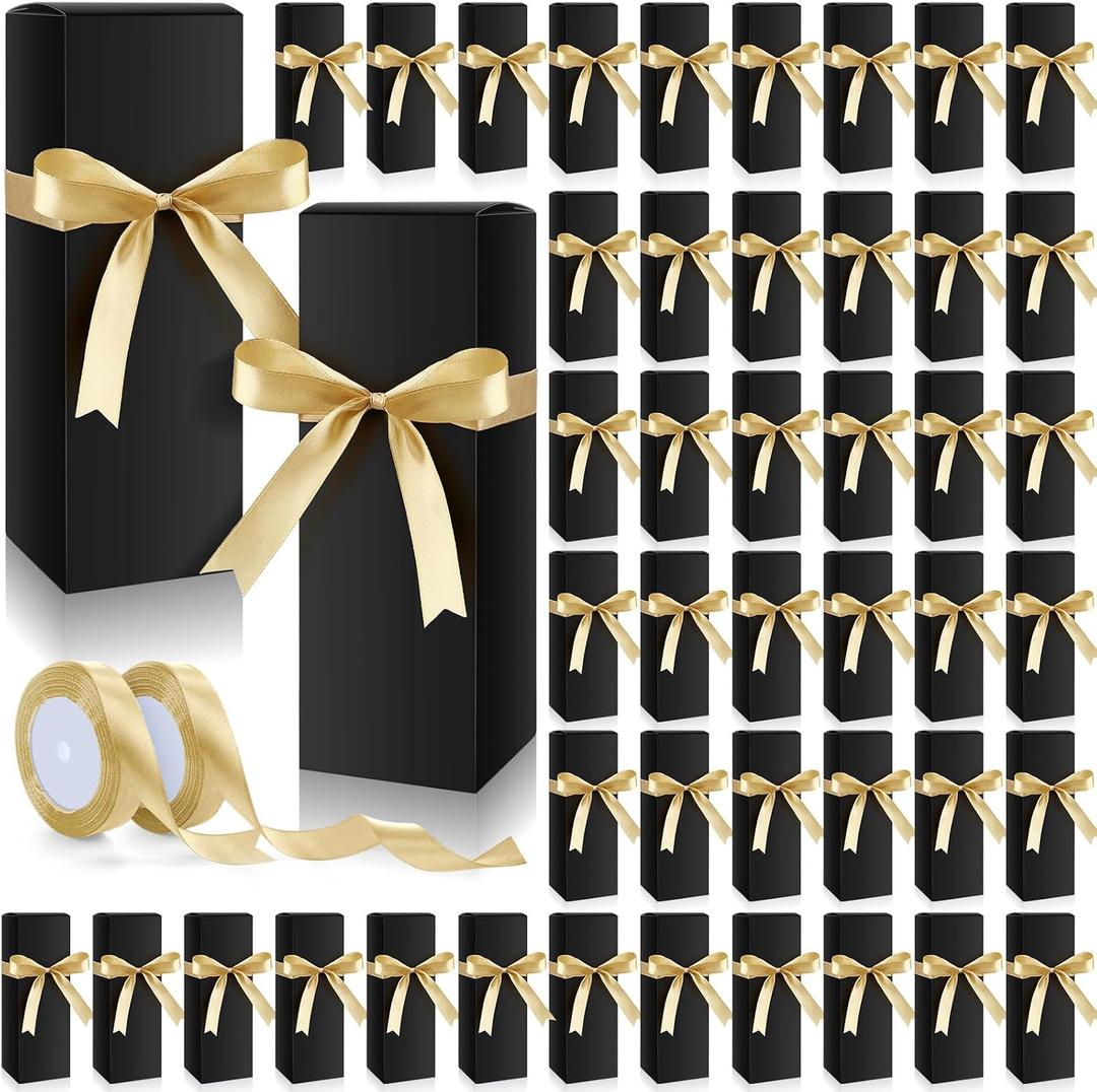 Windyun 50 Pcs Tumblers Gift Box with Ribbon for 12oz, 20oz, 30oz Sublimation Glass Gift Boxes for Packaging Tumbler Skinny Glass for Shipping Wrapping Exhibition(Black)