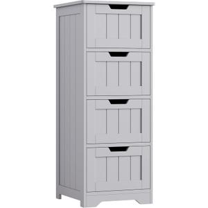 FOTOSOK Bathroom Storage Cabinet, Bathroom Cabinet with 4 Drawers, 11.8 x 11.8 x 32.5 Freestanding Entryway Cupboard Storage Organizer Unit Home Furniture Decor, Grey