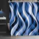 Riyidecor Black White Navy Blue Shower Curtain Abstract Striped Contemporary Minimalist Geometric Modern Unique 72Wx72H Inch Simple Waves Fabric Decor Bathroom Polyester Waterproof 12 Pack Hooks