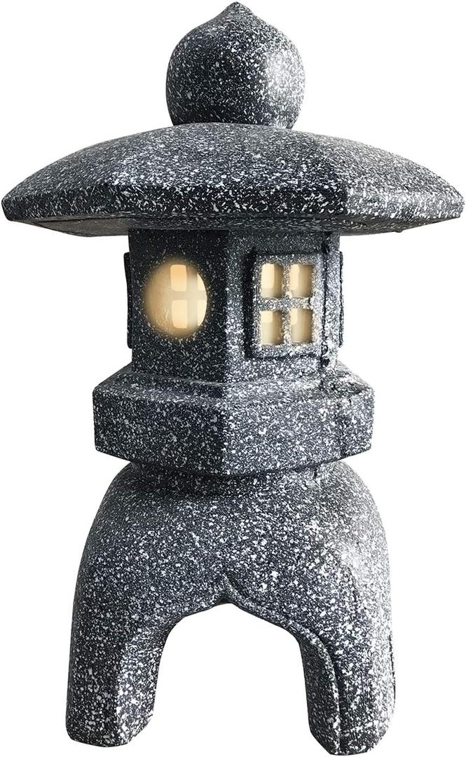 Pagoda Garden Statue Outdoor Figurine Lights Solar Powered LED Garden Decor Pagoda Light Asian Lantern Outdoor Decorations Home Tranquil Resin Waterproof Decor Lawn Yard (12.8X12.8X21)