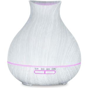 BZseed Aromatherapy Essential Oil Diffuser 550ml 12 Hours White Wood Grain Aroma Diffuser with Timer for Large Room, Home, Baby Bedroom, Waterless Auto Shut-Off, 7 Colors Lights Changing