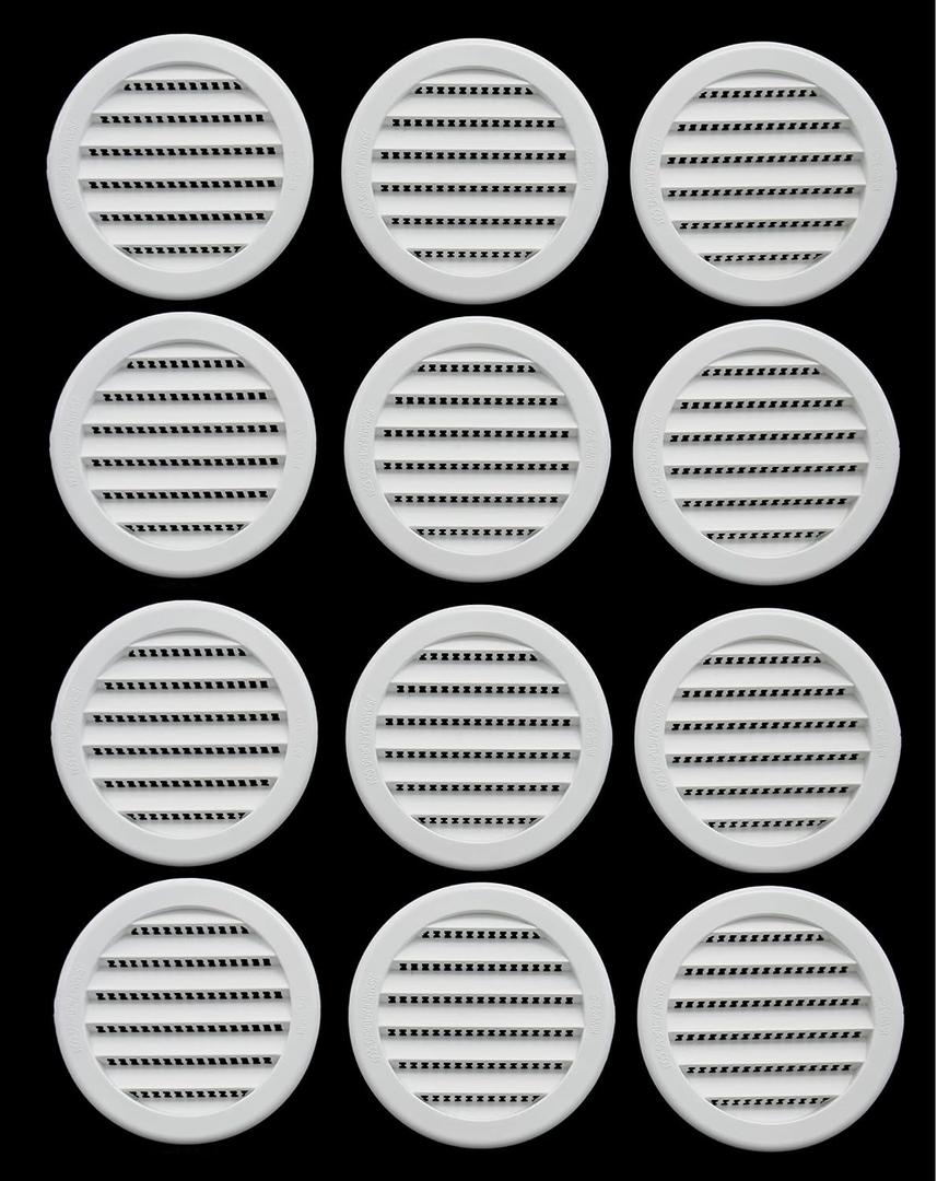 3" Round Plastic Louver Soffit Air Vent Reptile Screen Grille Cover (12, White)