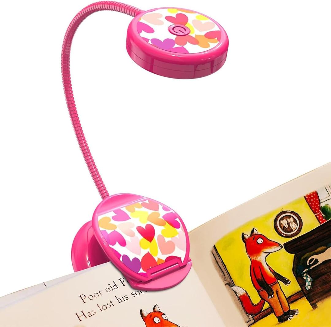 Vekkia Cute Rechargeable Book Light, Eye-Care Clip on Lights for Reading in Bed, 3 Colors & 3 Brightness, 1.8oz Lightweight, Up to 40 Hours Useage, Great Gifts for Kids & Readers (Rose Red) (Pink)