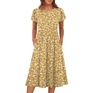ANRABESS Women's Summer Short Sleeve A-Line Midi Dresses Casual Floral T-Shirt Dresses Flowy Beach Sundress with Pockets M