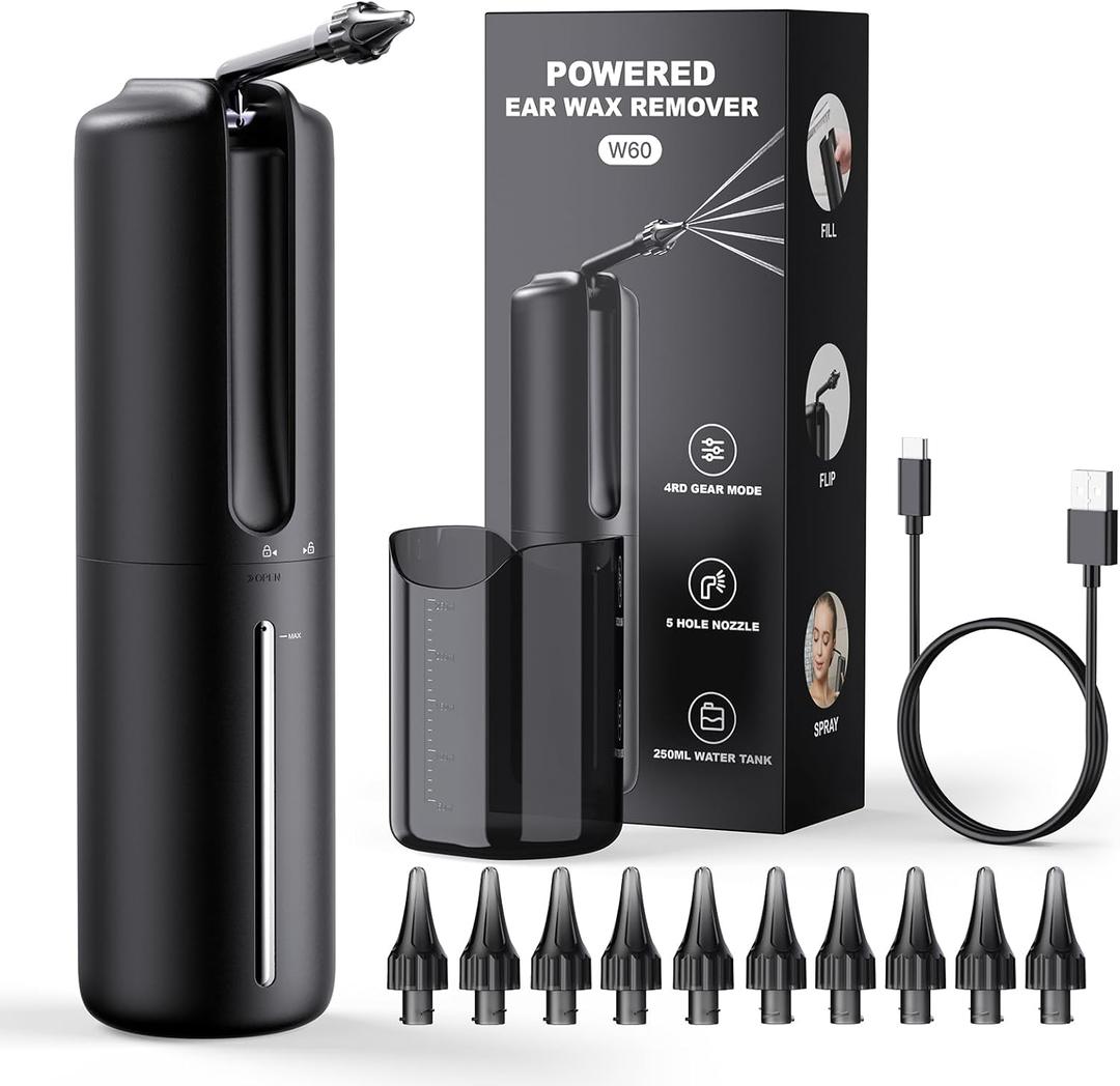 Ear Wax Removal Electric Ear Irrigation Flushing System Water Powered Ear Cleaner with 4 Pressure Modes Safe and Effective Ear Cleaning Tool Water Resistant USB Rechargeable (1 Count (Pack of 1))