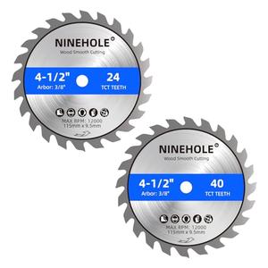 Ninehole 2Pack 4 1/2 Inch Circular Saw Blade 24T&40T with 3/8-Inch Arbor, TCT Carbide Tipped Teeth for Cutting Wood Plastic Composite Materials
