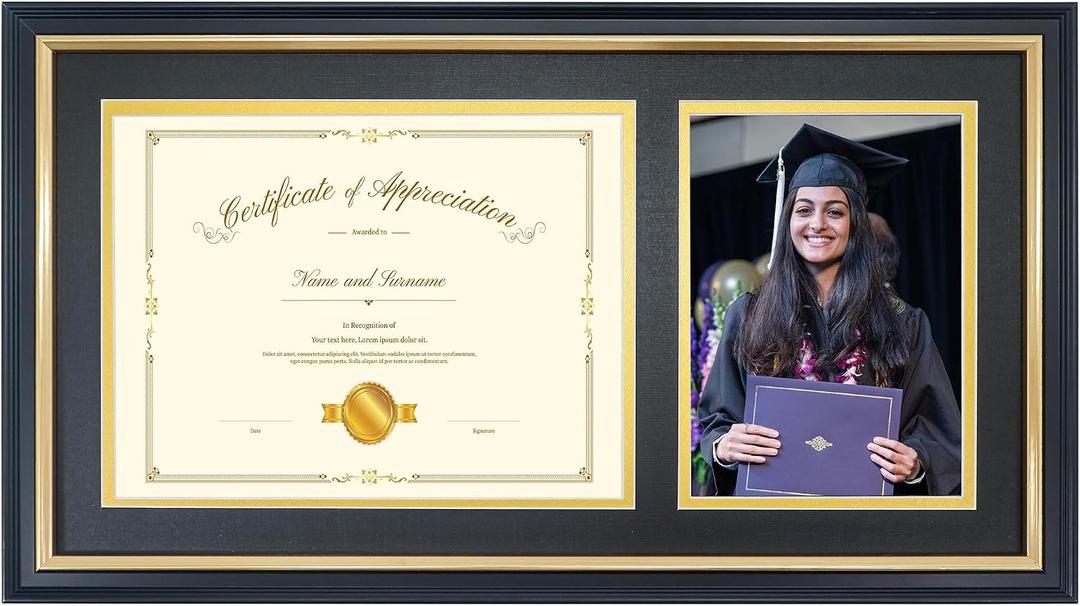 10x18 Solid Wood Diploma Frame for 7x9 Certificate and 5x7 Photo