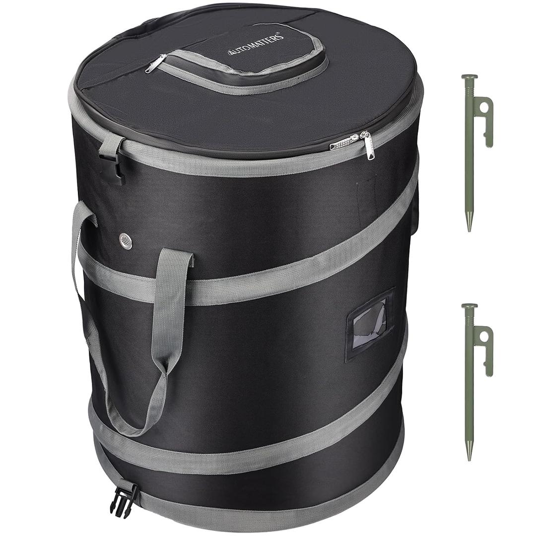 Pop-Up Trash Bin with Removable Divider, Heavy Duty Bottom, Collapsible Storage for Camping, Laundry, Storage and Garden, Waterproof and Tear Resistance Material with Air Vent