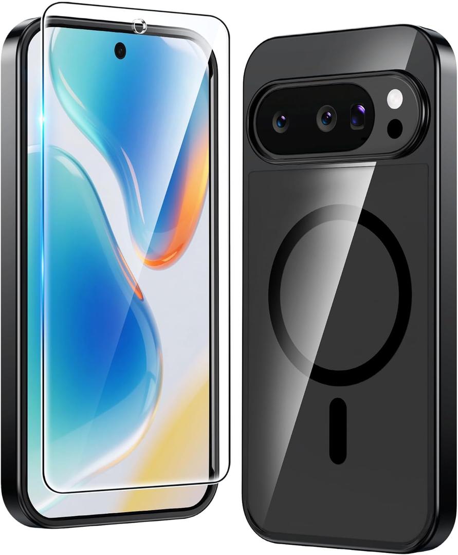 FNTCASE for Google Pixel-10-Pro XL Case: Clear Pixel 9 Pro XL Phone Cases Magnetic with Screen Protector Transparent Slim Cell Cover Anti Yellowing Rugged Shockproof Protective (Black)
