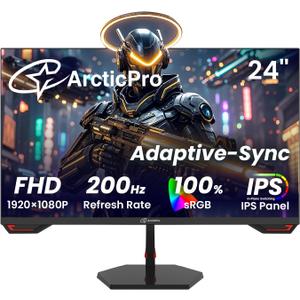 ArcticPro 24inch Gaming Monitor 200Hz 180Hz, FHD 1080p, IPS Panel, 1ms Response Time, Adaptive sync, PC Computer Monitor, 3-Sided Frameless, Ultra Slim, Bluelight Filter, DP*1, HDMI*1