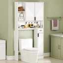 GOODONE White Over The Toilet Storage Cabinet - with 3 Doors and Toilet Paper Holder Stand, FreeStanding, for Bathroom, Restroom, Laundry