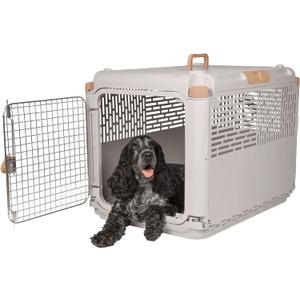 SportPet Designs Collapsible Medium Pet Travel Carrier (Tan), Hard-Sided Kennel for Medium Dogs, Puppies, Cats, Kittens, Animals up to 50lbs, Washable Home & Outdoor Pet Crate, 30.6"L x 22"W x 23.25"H