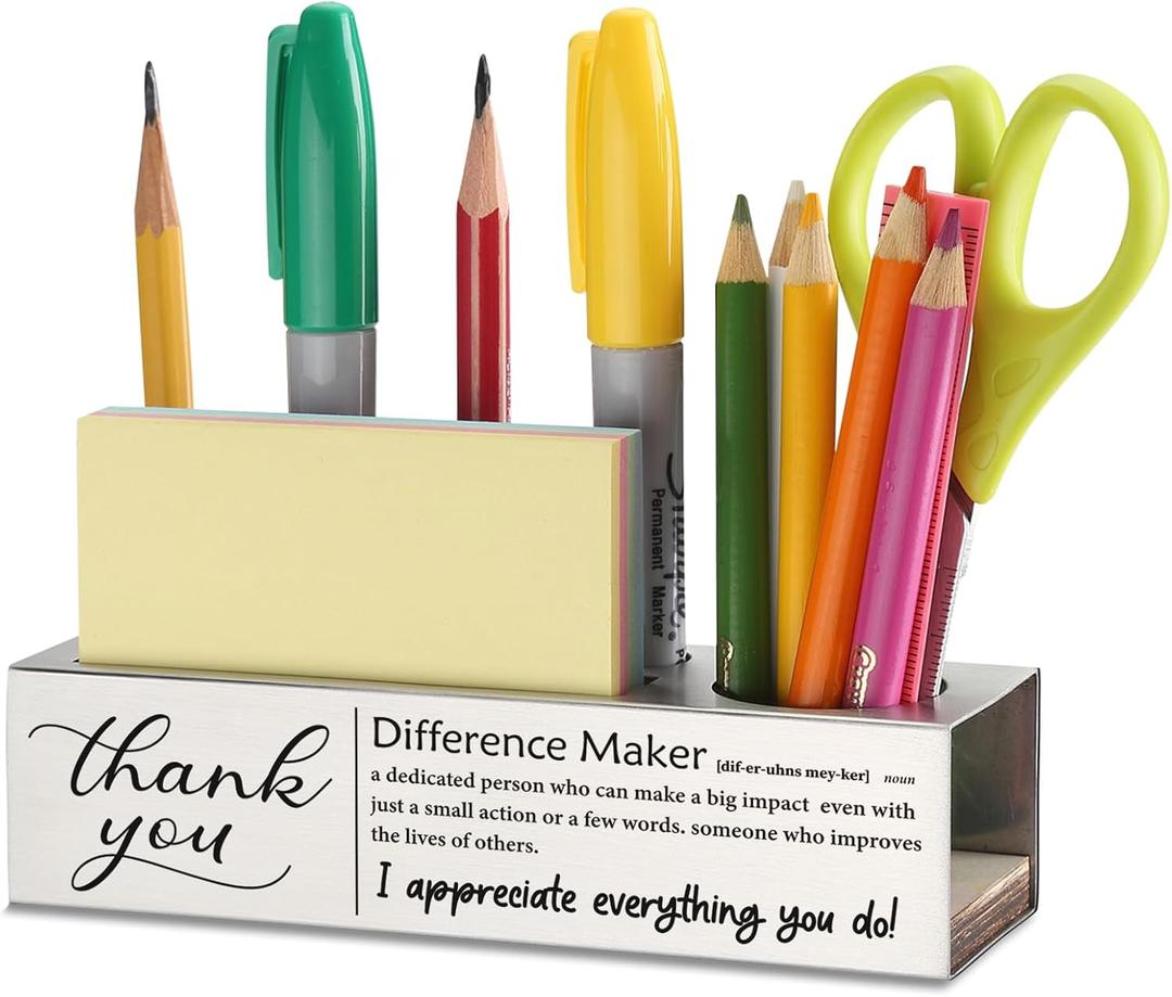 2 x Thank You "Difference Maker" Inspirational Gift for Leader Mentor Team Members, Appreciation Week Leaving Farewell New Job Promotion Gift, Recognition Office Pencil Holder Organizer TBZ153