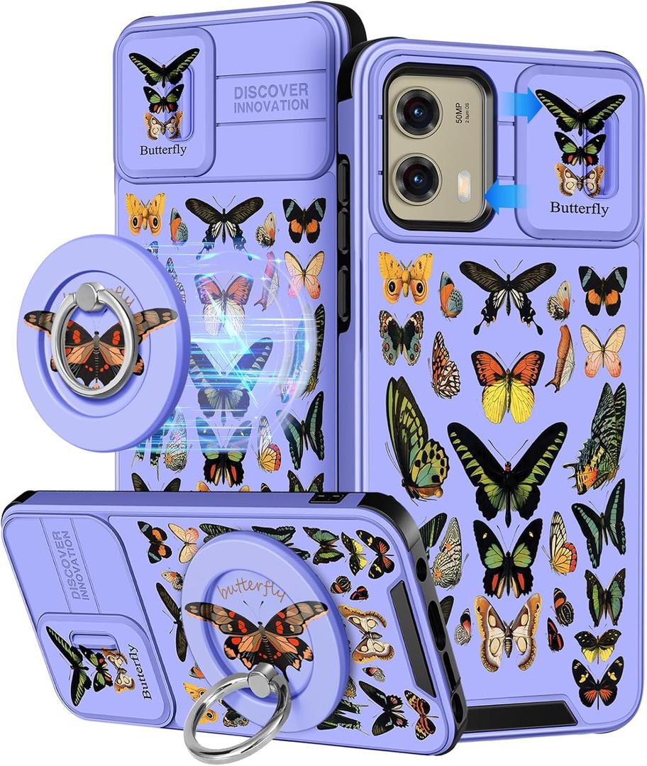 Buleens for Moto G Stylus 5G 2024 Case - with Ring Stand & Camera Cover Aesthetic Cute Designed Women Girls Girly Kawaii Butterfly Teen Phone Case for Motorola G Stylus 5G 2024 Compatible with Magsafe