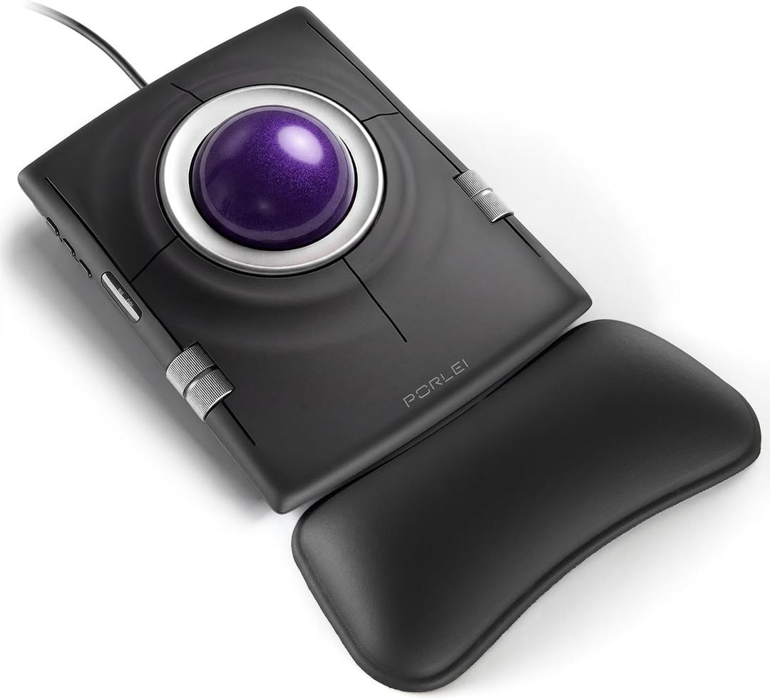 Wired Trackball Mouse, Ergonomic Finger Control Trackball with 55mm Large Ball, 4-Level Adjustable DPI, Ambidextrous Design, Wrist Rest Included, Compatible for PC, Laptop, Mac, Windows-Purple