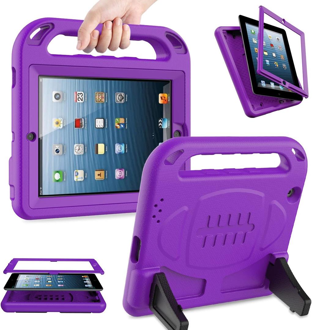 AVAWO Kids Case Built-in Screen Protector for iPad 2 3 4 Old Model- Shockproof Handle Stand Kids Friendly Compatible with iPad 2nd 3rd 4th Generation (Purple)