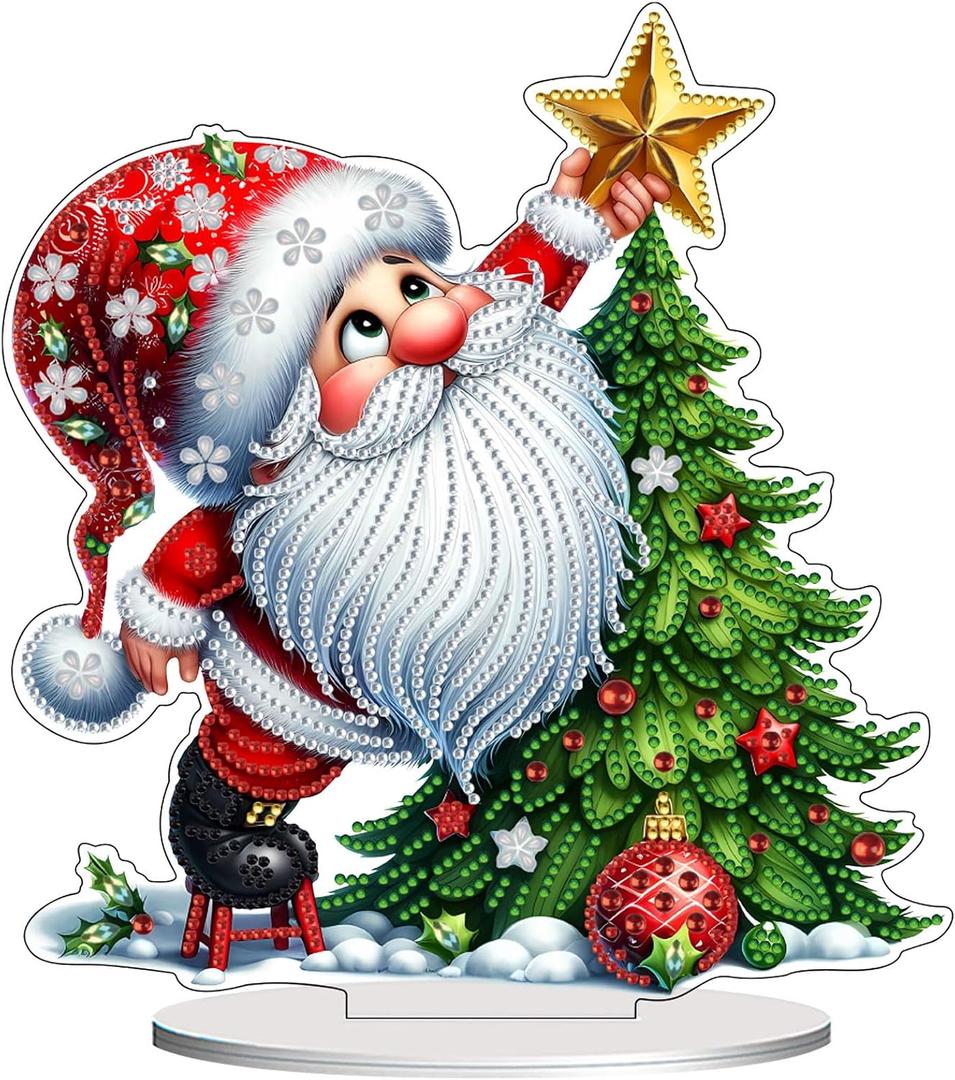 VODAPYC Christmas Gnome Diamond Art Tabletop Kits for Adults | Xmas DIY Stand Up Special Shaped Acrylic Diamond Art Ornament for Home Table Decor