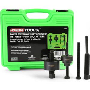 OEMTOOLS Power Steering Pulley Puller and Installer Kit, Removes and Installs Power Steering Pump Pulleys on Most Domestic Vehicles, Ford, GM, VW, 37031 Green Case