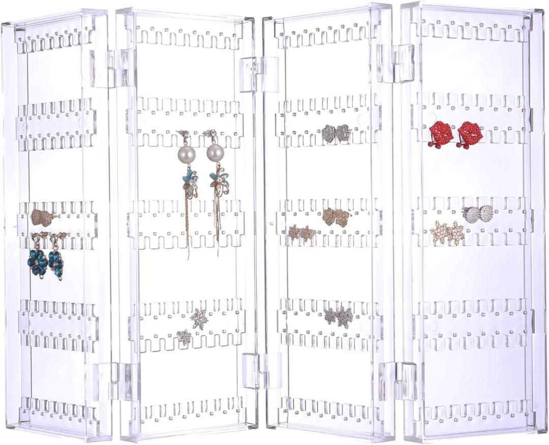 Sooyee Acrylic Earring Holder Organizer, 256 Holes 5 Tiers Stud Organizer, 4 Doors Foldable Necklace Jewelry Display Stands for Selling, Clear