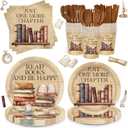 168pcs Vintage Book Party Plates Napkins Party Book Club Theme Birthday Supplies Library Reading Tableware Set Paper Cups Disposable Forks for Birthday Party Supplies Serve 24
