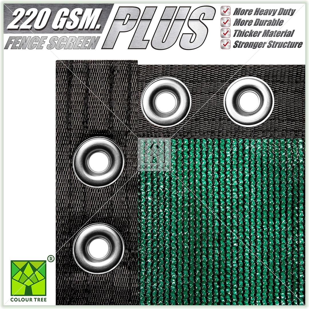 ColourTree Plus Extra Heavy Duty Fence Privacy Screen Mesh Cover - Commercial Grade 220 GSM - Heavy Duty, (6' x 50', Green)