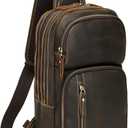 LANNSYNE Full Grain Leather Sling Bag For Men, Crossbody Bag fits 12.9" iPad Crossbody Chest Daypack (Brown)