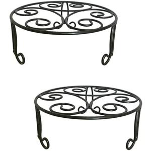 ILTreFlo 1 Pack Iron Plant Stand Low Profile,13 Inch Diameter Wide Round Metal Flower Stand for Indoor Outdoor Large Plants, Short Heavy Duty Display Holder for Wide Pots, Patio Garden Home Decor,Rustproof Matte Black(2 Pack 13 Diameter 5 inches Tall