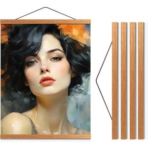 Magnetic Poster Hanger 36 Poster Frame with Strong Magnets, Complete Hanging Kit for Posters, Art, Maps, and More, Fits 36x24, 36x40, and 36x48, Teak Wood