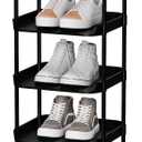 6 Tier Vertical Narrow Shoe Rack, Stackable Tall Skinny Shoerack, Compact Single Shoes Storage Tower for Slim Space, Corner Plastic Shelves, for Hallways, Entryway, Bedrooms Organizer, Black