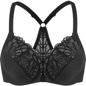 MELENECA Women's Front Closure Plus Size Underwire Racerback Bra (Black) 46F
