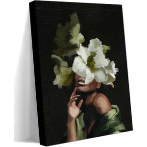 Dytila Framed Head Flower African American Wall Art, Fashion Black Girl Pictures Wall Decor Black Woman Paintings African Portrait Canvas Prints, Artwork for Living Room Bathroom Bedroom 16x24 in