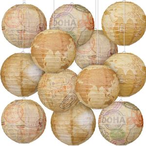 Panelee 12 Pcs Travel Themed Party Decorations Paper Lanterns 8 Inch Hanging Round Hanging Paper Party Decorations for Holiday Indoor Outdoor Supplies