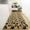 Amearea Soft Runner Rugs for Bedroom, 2x6 Feet Fluffy Leopard Runner Rug, Modern Cheetah Print Rugs, Comfy Faux Fur Animal Print Area Rug for Bedroom Living Room, Kids Teen Room Home Decor, Khaki