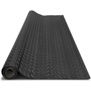 4x8FT Garage Floor Mat, 2.8mm Thickened Flooring Roll for Under Car, Golf Cart Parking Mat, Diamond Plate PVC Rubber Motorcycle Mat, Non-Slip Floor Protector for Garage Warehouse Trailer, Black