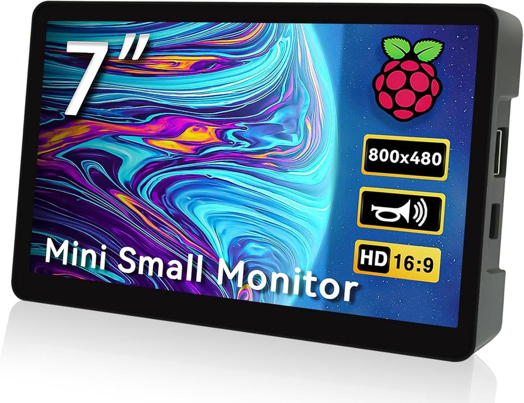HAMTYSAN 7 Inch Raspberry Pi Screen 800x480 Small HDMI Monitor with Case, LCD Screen Display for Raspberry Pi 5/4/3/2/ Jetson Nano Win11/10/8/7, Dual Speakers, Non-Touch