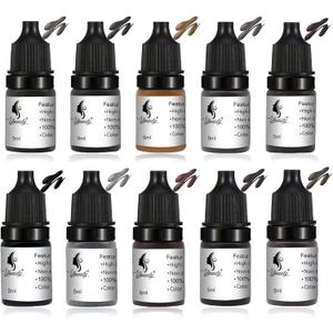 Tattoo Ink Permanent Eyebrow Make up Pigement for Eyebrows Eyeliner Lips Microblading Supplies for Eyebrow Machine Pigment Set for Professional Beauty Supplies (10 Colors)