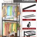 Sakugi Clothes Rack - 33.0" x 12.2" x 79.5" Clothing Rack with Shelves & Wheels, Multi-Functional Wardrobe Closet with Hooks, Sturdy Metal Garment Rack for Bedroom, Laundry, Balcony (Black)