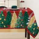 NOVILYS Red Christmas Tablecloth, Xmas Tree and Snowflake Printed Table Cloths, Stain Resistant Washable Winter Holiday Table Cover for Dining Room, Party Decor, Xmas Dinner, 60 x 102 Inch