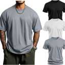 Huukeay 3 Pack Men's Big & Tall Short Sleeve Shirts, Plus Size Crew Neck Tees Basic Moisture Wicking Summer Solid Tops Size XXL