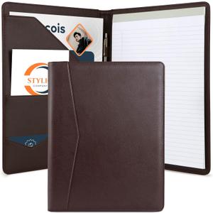 STYLIO Padfolio Portfolio Organizer Binder (Walnut Color) | Interview Resume Folder, Document, Business Card Holder |w/Letter-Sized Notepad | Handsome Brown Faux Leather Folio Matte Finish