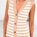 BTFBM Casual Women Spring Dresses 2025 Sleeveless Striped Midi Button Down Dress Ribbed Knit Cardigan Cover Up Dress (S)