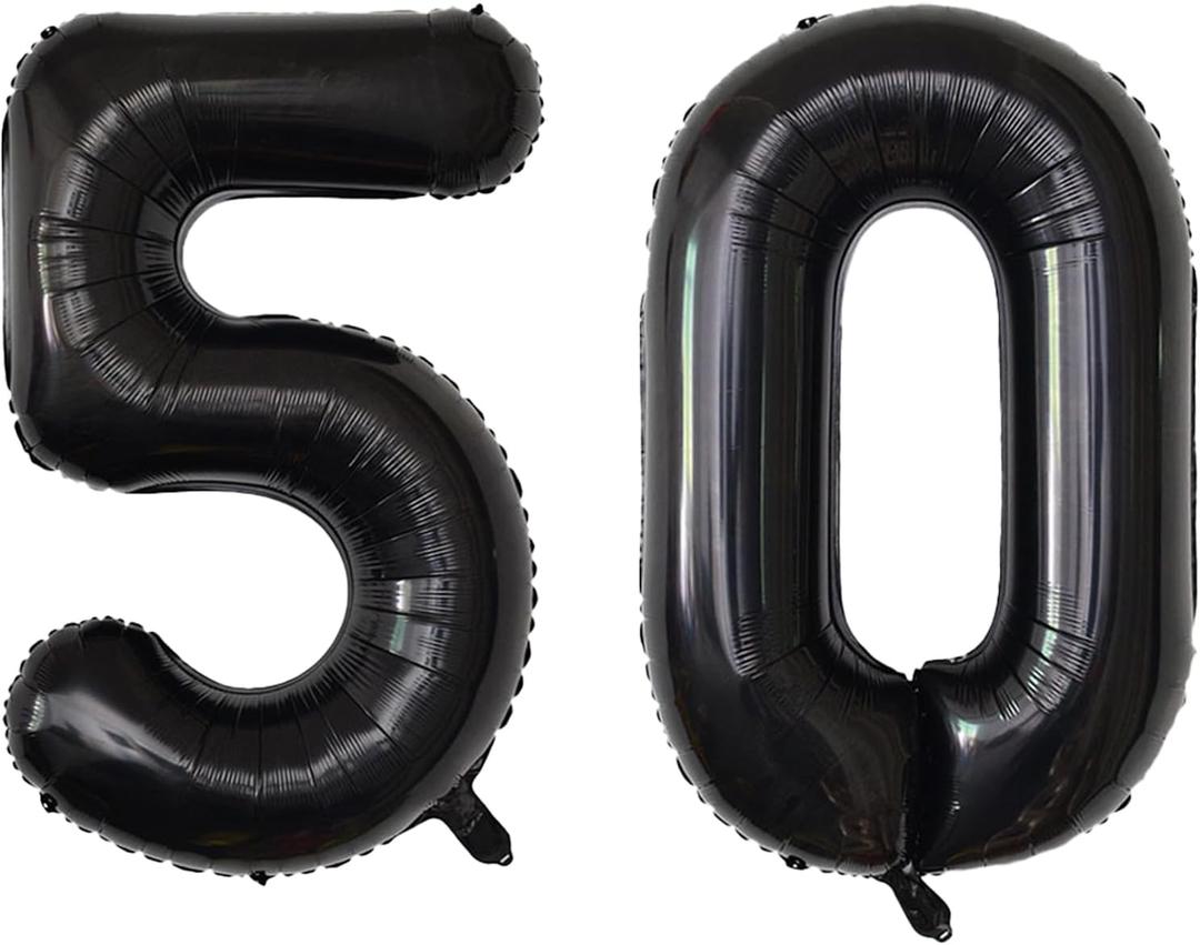 40 Inch Black 50 Number Balloons, Giant Jumbo Helium Mylar Foil Black Number Balloons for Birthday, Black Mylar Digital Balloons for 50th Birthday, Anniversary Party Decorations Supplies