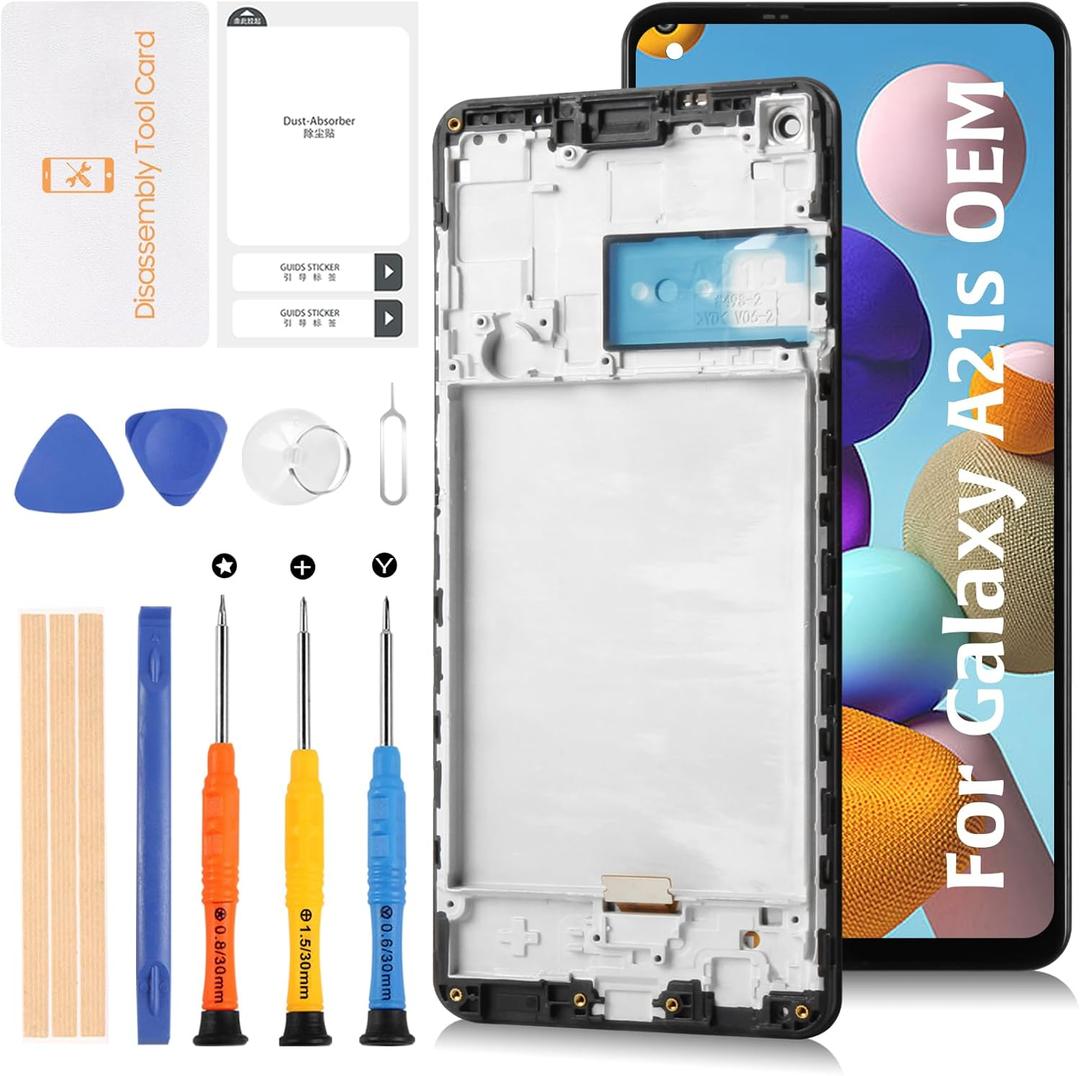 Original A21s OEM Screen LCD Display +Black Frame for Samsung Galaxy A21S A217F A217M 6.5" LCD Screen Display Replacement Touch Digitizer Assembly Kit