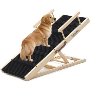 Dog Ramp for Bed - Foldable Small to Large Dog Ramp for Couch - 6 Adjustable Height from 12" to 24" - High Traction Mat & Safety Side Rails - Wooden Ramp for Dogs to Get on Bed Couch Car Up to 200LBS
